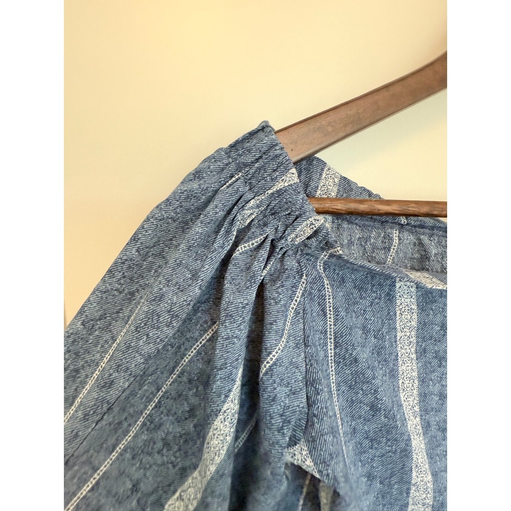 Bluebell Denim Blue Off Shoulder Women Blouse Tie‎ cuff Bandana Print Size Small - Picture 5 of 7